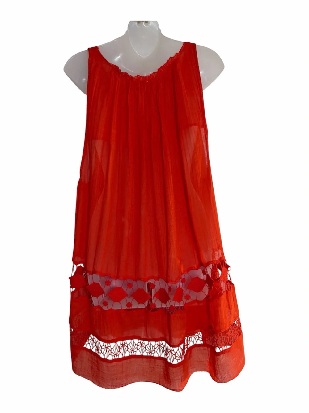 Free People Orange Gauze Crochet Lace Bogo Mini Dress Small Babydoll